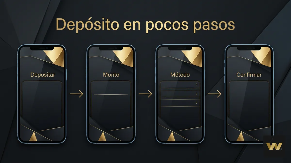 Pasos para depositar en W88 desde el cajero, en una secuencia de pantallas